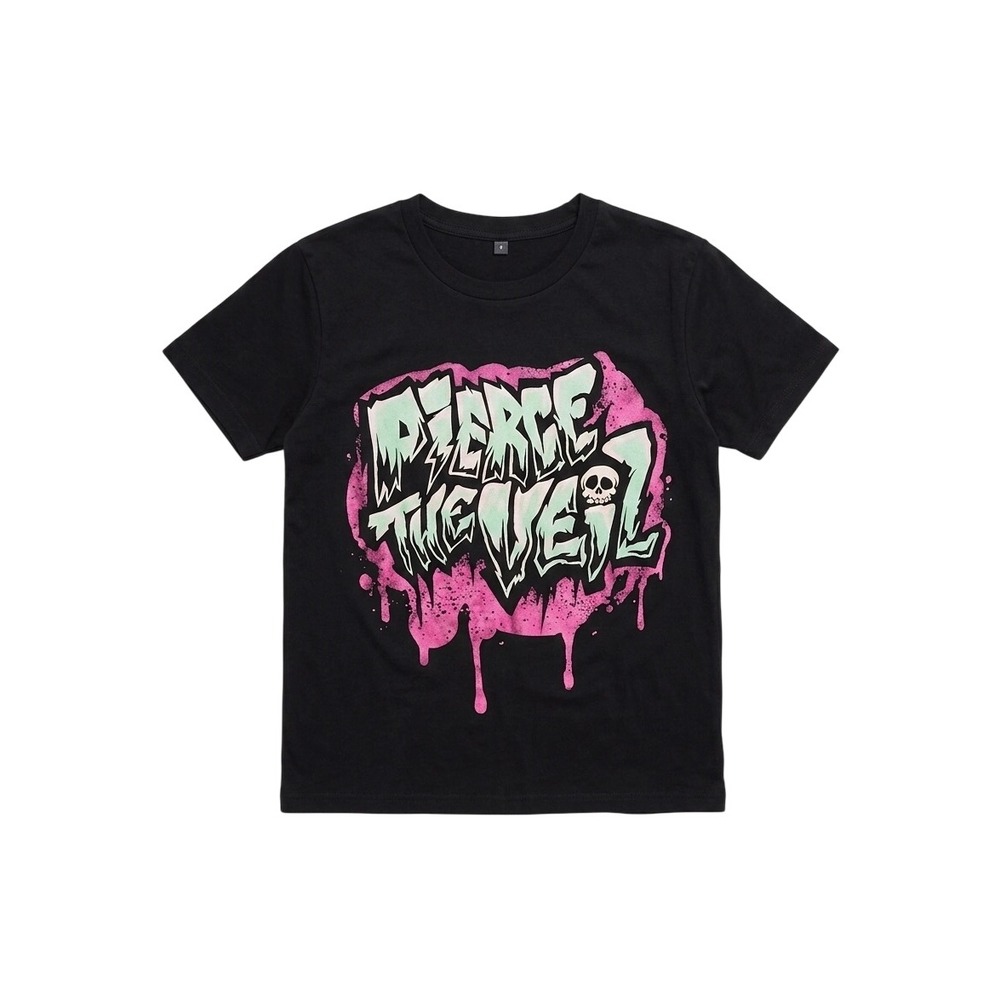 Pierce The Veil Tee Black Pink Green Slime Logo Graphic T-Shirt Small